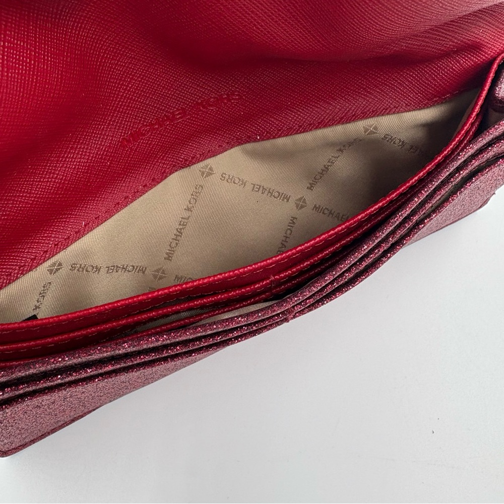 NWT Michael Kors Flat Wallet Cranberry Leather Glitter‎ - Picture 5 of 8